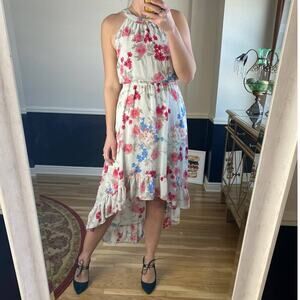 Elle pink and white floral high low midi dress size small